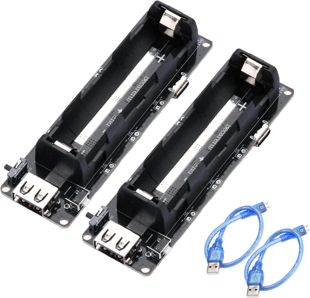 2Pcs 1865O Battery Holder Li-ion Battery with Single Compartment Support USB 5V/2A 3V/1A V3 Battery Shield Charging Module with USB to MicroUSB Charging Cable