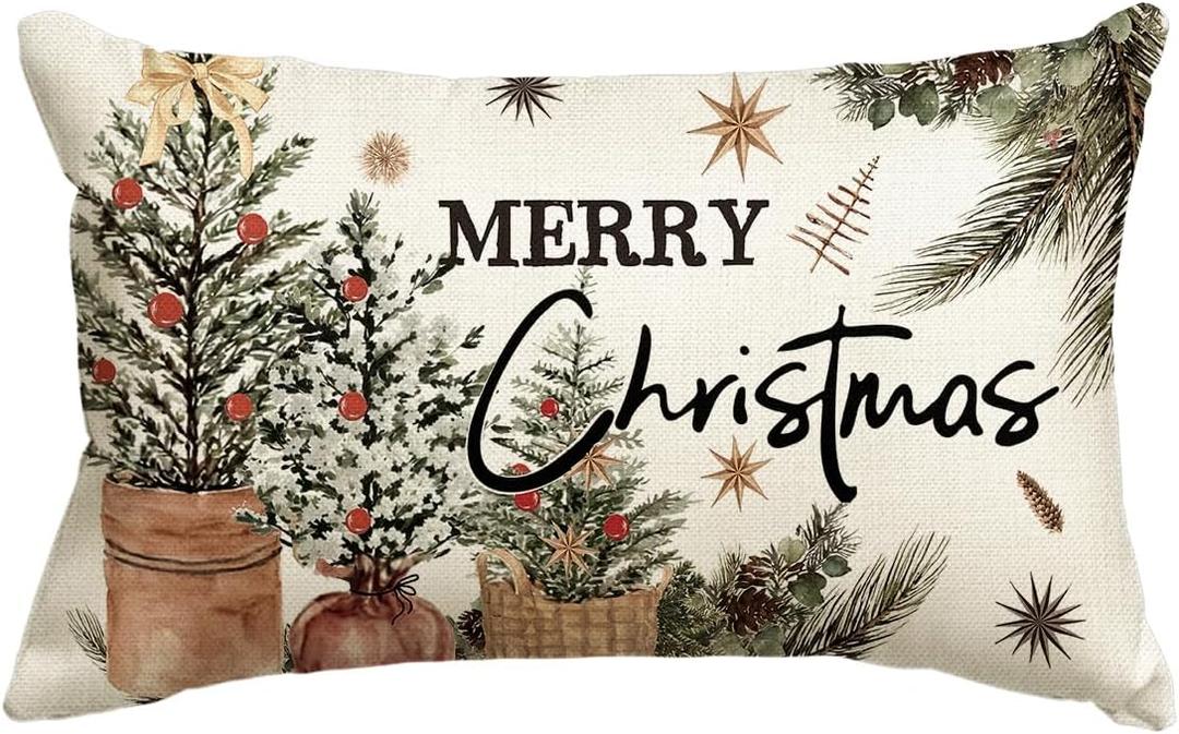 AVOIN colorlife Merry Christmas Eucalyptus Red Berries Throw Pillow Cover, 12 x 20 Inch Winter Holiday Cushion Case Decoration for Sofa Couch