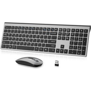 Rechargeable Wireless Keyboard and Mouse Combo, Full Size Silent Ergonomic Scissor Switch Keyboard and Optical Mouse Set, 2.4G Lag-Free Cordless Keyboard Mice for Computer,Mac,Laptop,PC,Windows-Grey