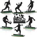 Geetery 7 Pcs Soccer Table Top Decorations Centerpieces Soccer Ball Happy Birthday Wooden Signs Player Silhouette Detachable Gifts for Football Fans Club Sports Theme Party Supplies