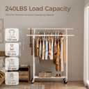 HYSEYY Clothes Rack, Double Rods Rolling Clothing Rack for Hanging Clothes, Portable Garment Rack with Wheels, Coat Rack Wardrobe Closet Load 240 LBS for Bedroom Laundry Room (White, L)