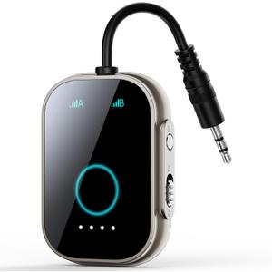 Swiitech Bluetooth Transmitter Receiver for TV, 2-in-1 Bluetooth 5.3 Adapter for Airplane, Gym Equipment, Cars, for up to Two Wireless Headphones, Cell Phones.