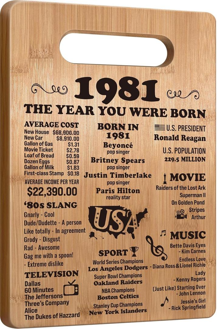 45th Birthday Gifts for Women Men, 1981 Birthday Gifts for Her Him, 45 Years Old Gifts, 45th Birthday Gift Ideas, 45th Birthday Decorations for Women Men, Back in 1981 Cutting Board Gifts