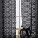 Aiyufeng Sheer Black Curtains 84 Inches Long 2 Panels, Solid Airy Light Filtering Clip Jacquard Window Treatments for Bedroom Living Room, Modern Wavy Line Rod Pocket Curtains, Total 80 inches Width 2 Packs