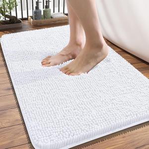 OLANLY Bathroom Rugs 34x21, Extra Soft Absorbent Chenille Bath Rugs, Rubber Backing Quick Dry, Machine Washable Bath Mats for Bathroom Floor, Tub and Shower, Home Decor Accessories, White