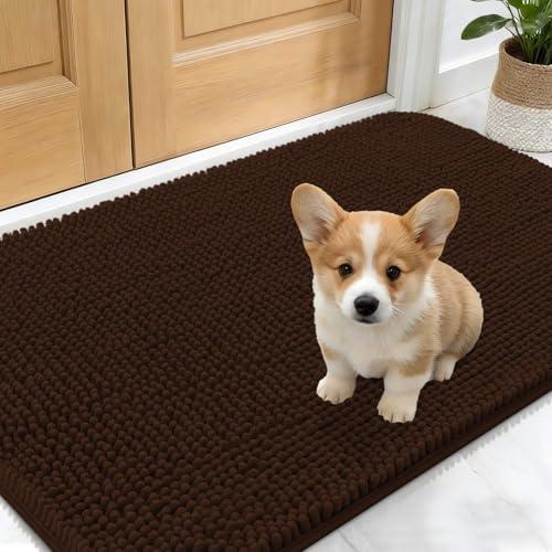 OLANLY Dog Door Mat for Muddy Paws 32x19 Absorbs Moisture and Dirt, Absorbent Non-Slip Washable Doormat, Quick Dry Chenille Mud Mat for Dogs, Entry Indoor Entryway Carpet for Inside Floor, Brown 2pack
