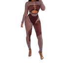 Women's Sexy Mesh See Through Onr Piece Set Long Sleeve Cut Out Bodycon Jumopsuit with Lace L