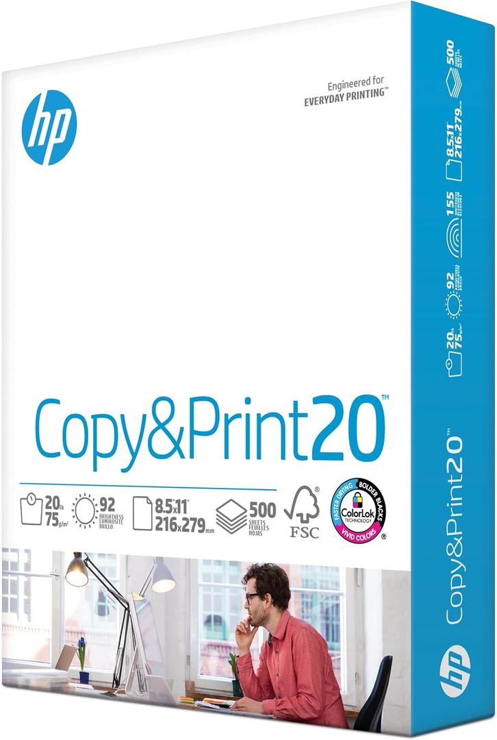 2 x HP Printer Paper | 8.5 x 11 Paper | Copy &Print 20 lb | 1 Ream Case - 500 Sheets| 92 Bright | FSC Certified | 200060