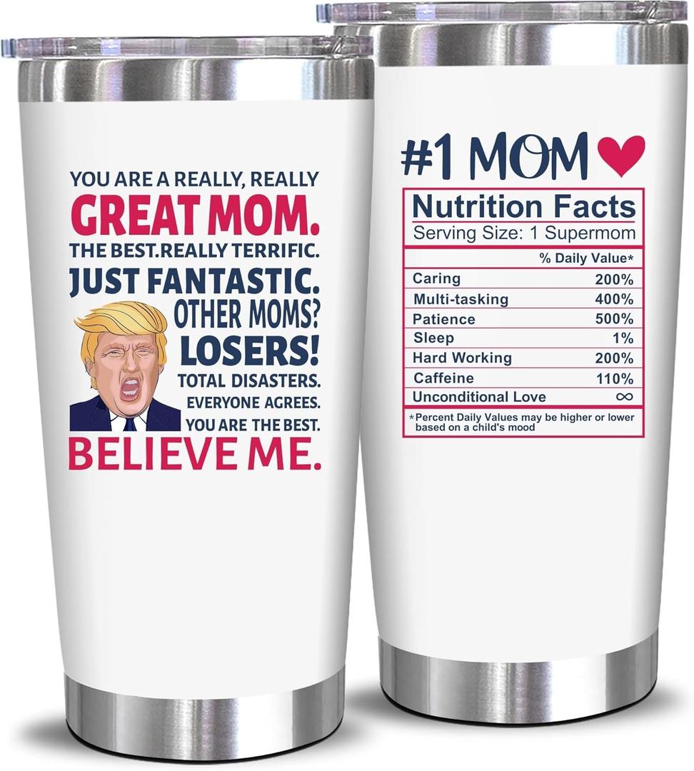 NewEleven Gifts For Mom From Husband Daughter, Son - Mom Birthday Gifts, Unique Present For Wife, Mama, Women - 20 Oz Tumbler (Mom trum nutrition white)