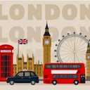 London Gaming Mouse Pad Famous Britain Landmarks Monuments Art Pattern Touristic Travel Destination Non-Slip Rubber Mouse Pad for Computers, Laptop, Office 9.5 Inch x 7.9 Inch