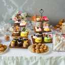 3 Pcs 3 Tier Serving Tray Square Wooden Tiered Cake Stand Acacia Wood Rustic Cupcake Display for Dessert Square Farmhouse Party, Wedding, Tea Party