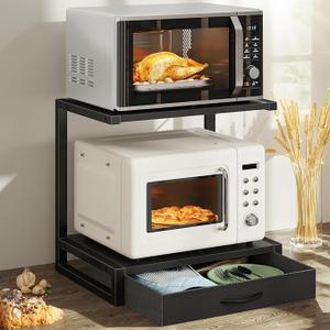 GYIIYUO Countertop Small Microwave Stand with Storage Drawer, 2-Tier Kitchen Microwave Shelf Rack, Heavy Duty Microwave Stand for Kitchen Organizer, 17.3"×11.8" Black GYIIYUO Countertop Small Microwave Stand with Storage Drawer, 2-Tier Kitchen Microwave Shelf Rack, Heavy Duty Microwave Stand for Kitchen Organizer, 17.3"×11.8" Black