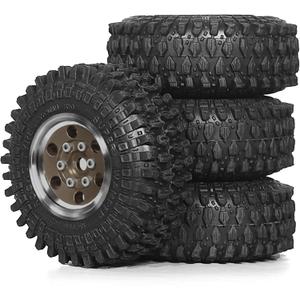 1.0 Crawler Tires and Beadlock Wheels Rims 1/18 Wheels 7mm Hex Offset -2.5mm 1/24 Super Soft Mud Tyres for 1:24 1:18 RC Rock Crawler Car Axial SCX24 AX24 FMS FCX24 FCX18 TRX4M 4Pcs (Bronze)