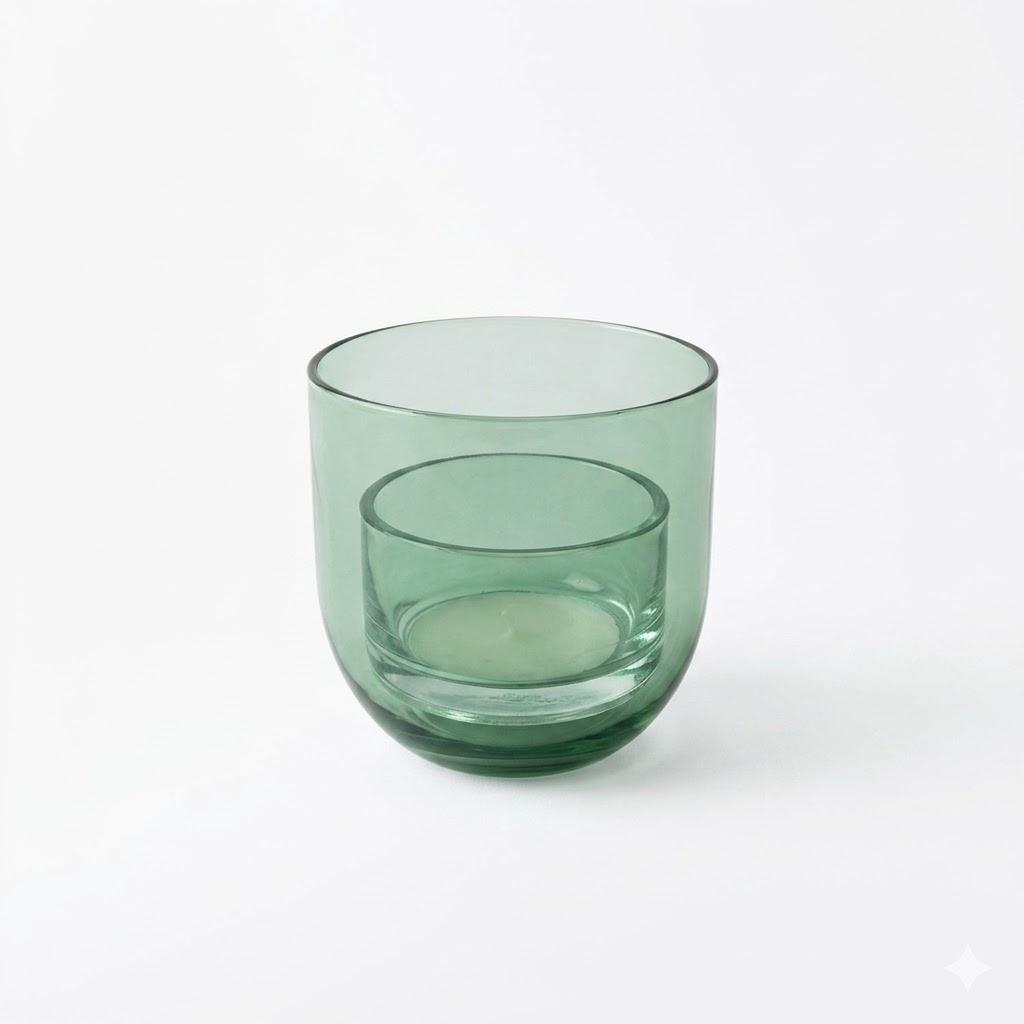 3.9IN Glass Candle Cloche Green