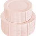 U-QE 100PCS Mauve Pink Plastic Plates - Plastic Party Plates Disposable Heavy Duty - Pink Disposable Plates for Party Including 50PCS 10.25'' Dinner & 50PCS 7.5'' Dessert