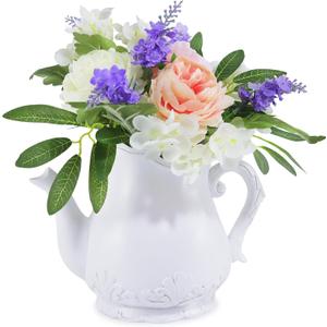 Artificial Flowers in Teapot Vase,Centerpieces Coffee Table Decor,Artificial Flower Arrangement for Home Party Office Wedding Kitchen Room