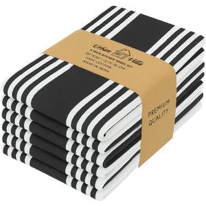 Urban Villa Kitchen Towels 100% Cotton Pack of 6, Highly Absorbent Quick Drying Super Soft Premium Dish Towels for Kitchen with Hanging Loop Hand & Tea Towels - 20x30 Inch, (Black & White, Striped)