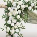 Ling's moment Wedding Arch Flowers with Drapes Kit-Pack of 5, 2pcs Flower Arrangements 3pcs Sheer Hanging Drapes Ceremony Arbor Backdrop Artificial Rose Floral Decor, White & Sage