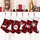 Aodaer 6 Pack Red and Black Christmas Stockings with Embroidered Pattern Plush Cuff 18 Inch Large Buffalo Plaid Hanging Stockings with Reindeer Snowflake Pattern for Family Holiday Xmas Decorations
