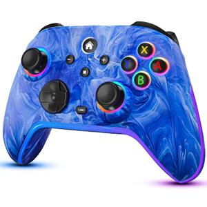 JAVRUNWOF Switch Controller-Wireless-Switch-Pro-Controllers-Blue Compatible with Switch/Lite/OLED,1200mAh Rechargeable Remote Gamepad Joystick with 10 RGB Led Light,6-Axis Gyro,Turbo,Wake Up,Motion