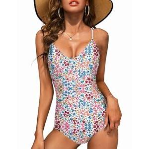 Ekouaer One Piece Swimsuits Women Bathing Suit V Neck Swimwear Tummy Control Monokini Cross Backless Swimming Suits (XX-Large)