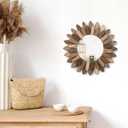 Honiway Boho Wall Decor 12 inch Decorative Mirror with Rustic Wood Sunburst Frame, Perfect for Bedroom, Living Room, Bathroom, Kitchen