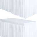 Surmente 2 Pack White Table Skirt, 14ft Polyester Tablecloth for Weddings, Banquets, or Restaurants