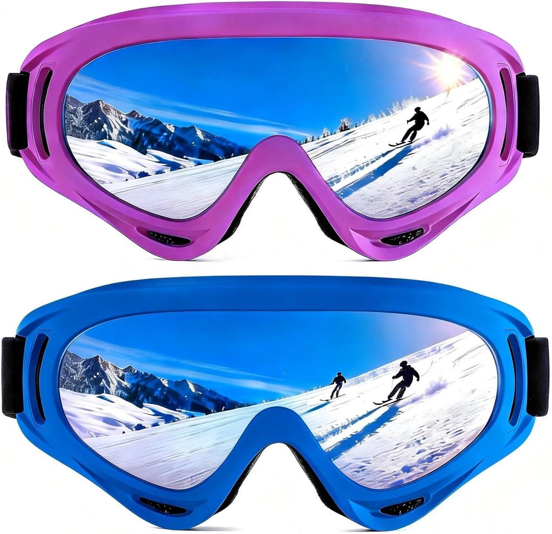 2 Pack Motorcycle Dirt Bike Goggles for Men Women, MX UTV Racing Riding Windproof Dustproof Goggles, Off Road Goggle (Pink Frame Colorful and Blue Frame Colorful)
