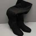 Coutgo Womens Knee High Boots Square Toe Chunky Block Heel Side Zipper Faux Suede Long Boots Fall Winter Shoes (8, Black)