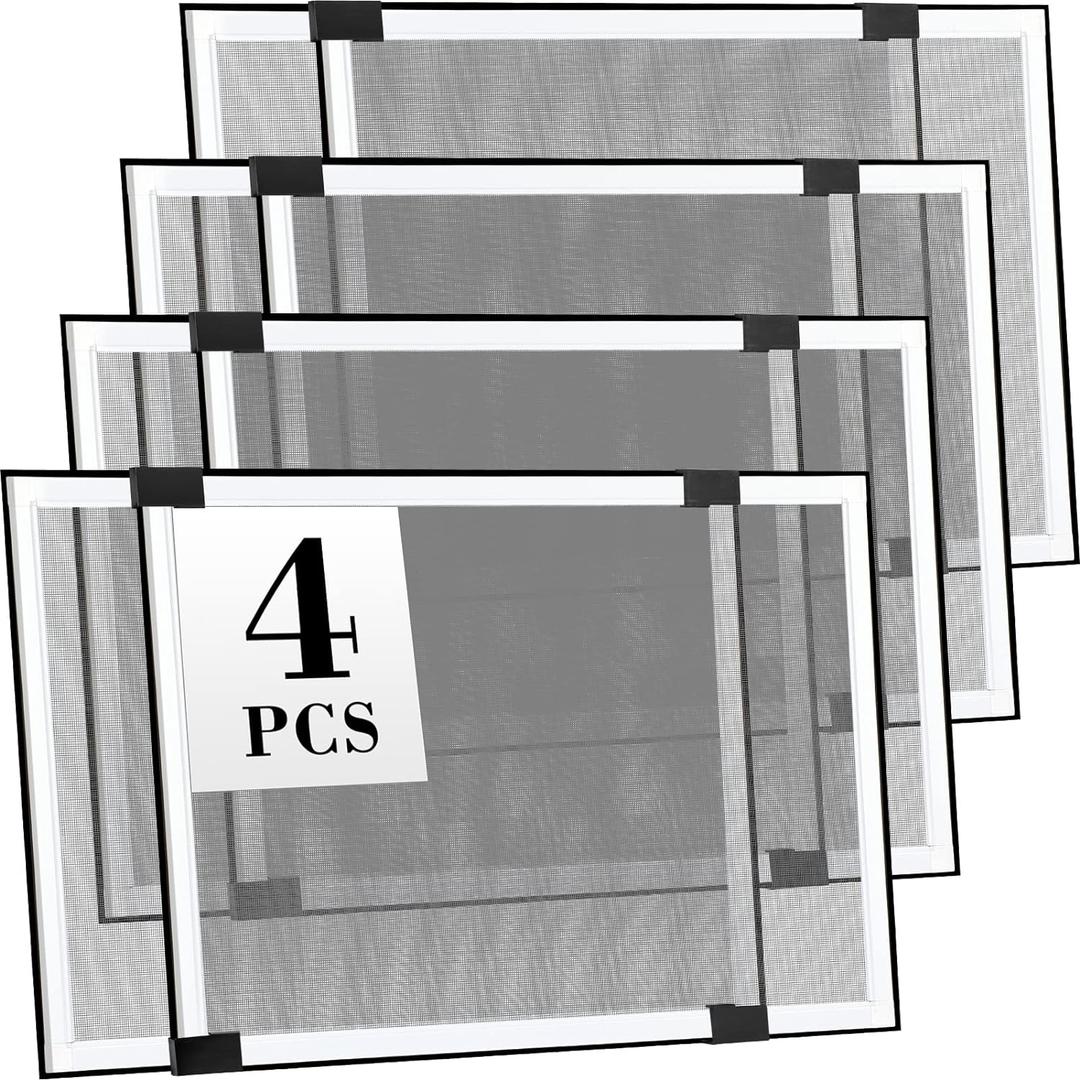Lounsweer 4 Pcs Expandable Window Screen Adjustable Sliding Window Screen Mesh with Aluminum Frame for Home House (25"-45" W X 18" H)