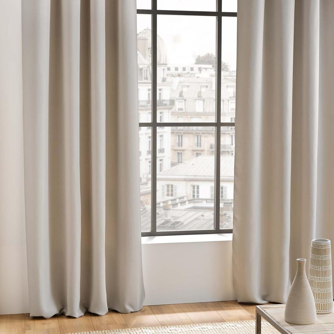 Curtain With Eyelets, 140 x 240 Cm, Occult, Plain Blackout, Beige by DOUCEUR D'INTERIEUR