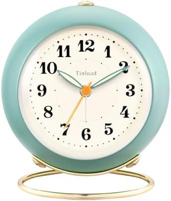 Tinload Analog Alarm Clock, Retro Simple Design Small Desk Clock with Manual Light, Battery Operated, Snooze, for Kids,Bedroom,Travel,Kitchen,Bedside Desktop(Green)