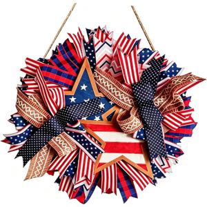 Spiritlele 250th Anniversary USA Door Sign Star Patriotic Wreath 4th of July Memorial Day Hanging Garland Indoor Decoration for Front Door Home Office Celebration Gift
