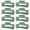 TOCESS Hair Claw Clips for Women - 8PK Large Neutral Matte Square Jumbo Hair Clips for Thick, Thin, Long, Short, Curly Hair Girls, Big Jaw Clip Set for Daily Use (Forest Green)