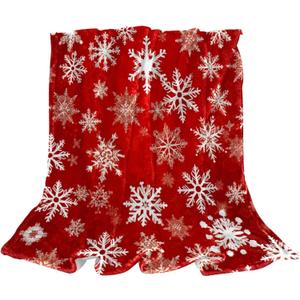 Red White Snowflakes Xmas Throw Blanket Christmas Blanket Soft Cozy Fluffy Microfiber Blanket for Couch, Living Room Sofa Bed, 39.3"x59"