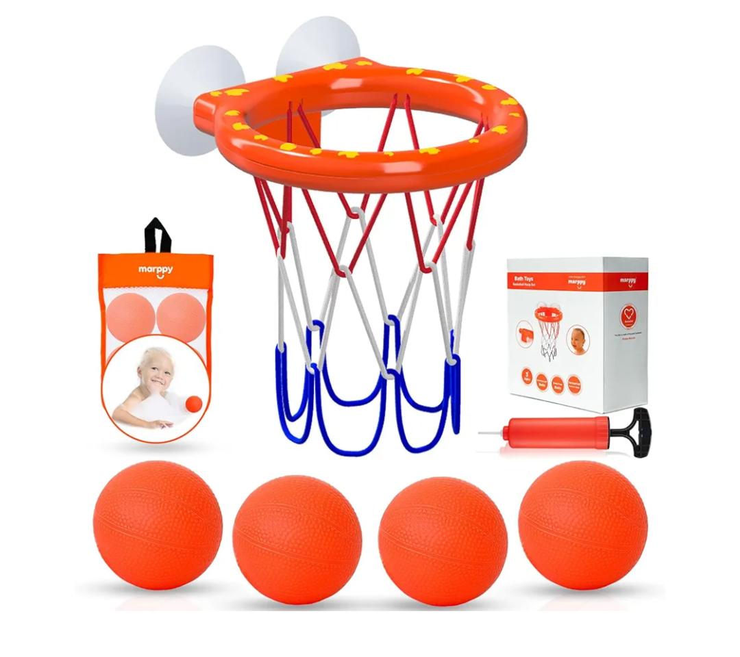 Bath Toys – Bathtub Basketball Hoop for Toddlers, Kids, Boys and Girls | 3 No-Hole Balls & Strong Suction Cups | Fun Basketball Bath Toy for Toddlers