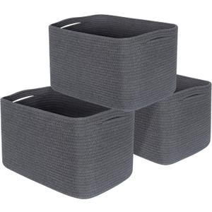 MINTWOOD Design 3-Pack Decorative Woven Storage Baskets for Shelves, Cube Bin Box for Organizing Books, Shoes, Dog Toys, Pantry Closet and Living Room Organizer, Charcoal Gray