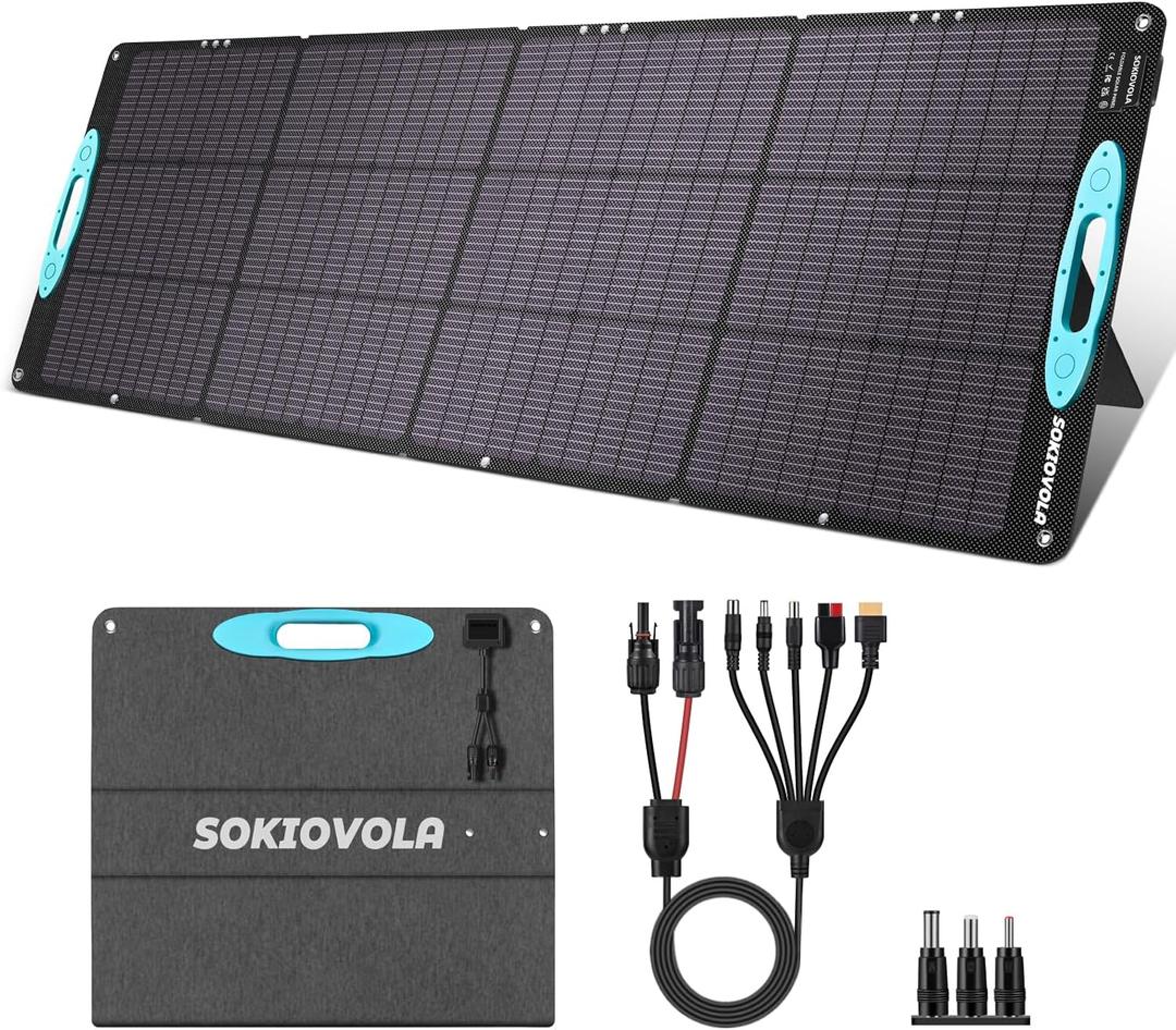 200W Portable Solar Panels for Power Station, IP68 Waterproof ETFE Foldable Solar Panel Kit 25% High Conversion Efficiency Solar Panel for Camping Outdoor RV Blackout