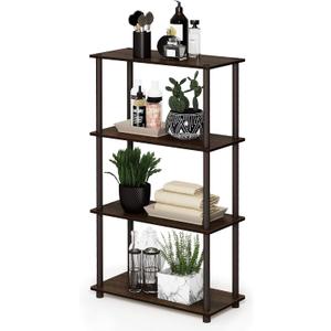 Furinno TURN-N-TUBE Storage Shelves, 4-Tier Toolless Book Shelf, Corner Shelf, Toolless Open Shelves, for Organization and Storage, Living Room, Garage, Home Office, Walnut, 4-Tier Round Tube