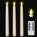 Flameless Taper Candle with Remote Control, 3pack Plastic LED Candles, Flickering Battery Operated, 9.2''Classic Tall Candles for Wedding, Party,Christmas,Home Decor (Ivory)