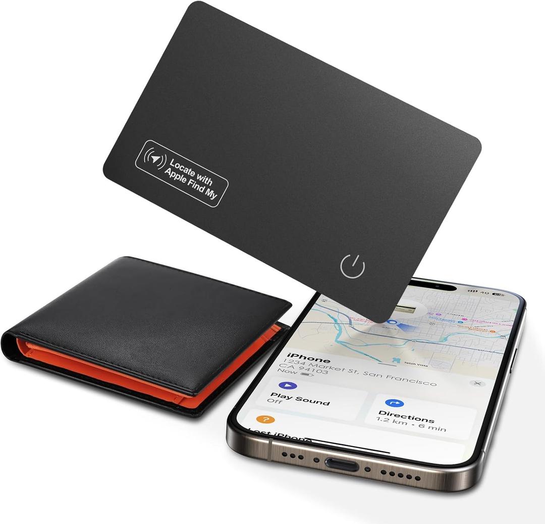 Air-Tag Wallet Tracker Card (iOS Only) - 0.07in Slim Tracking Card, IP68 Waterproof Bluetooth Smart Card, Works with Apple Find My, [Apple MFi Certified], Item Finder for Luggage, Passports, Purse (Light Black)