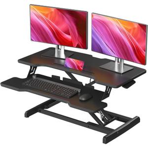 Standing Desk Converter 32 inch, Height Adjustable Sit Stand Desk Riser, Quick Sit to Stand Tabletop Dual Monitor Riser Workstation for Home Office with Keyboard Tray, Black