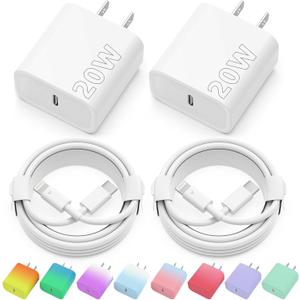 iPhone Charger Fast Charging, 2 Pack 20W USB C Wall Charger Block with 2 Pack MFi Certified 6FT Type C to Lightning Cables for iPhone 14 13 12 11 Pro Max XR XS X, iPad,AirPods Pro (White)