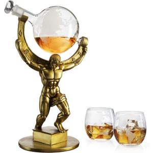 The Wine Savant Atlas Bronze World Globe Whiskey Decanter Set - 15" Tall - With 2 World Glasses - For Whiskey, Scotch, Bourbon, Cognac and Brandy - 1000ml - - Atlas Decanter Whiskey The Wine Savant Atlas Bronze World Globe Whiskey Decanter Set - 15" Tall - With 2 World Glasses - For Whiskey, Scotch, Bourbon, Cognac and Brandy - 1000ml - - Atlas Decanter Whiskey