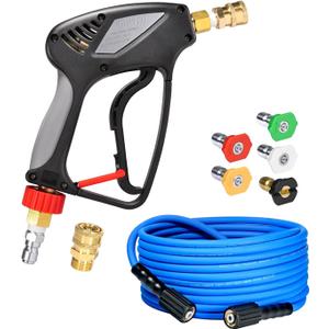 TOOLCY Pressure Washer Hose and Gun Kit, 30ft Kink Resistant Power Washer Hose and Gun with 5 Nozzle, 3/8" Swivel Quick Connector & M22-14mm Plug, Compatible with Simpson, Craftsman, Ryobi (30 Feet)