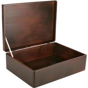 XL Brown Wooden Box Storage with Hinged Lid | 15.8x11.8x5.5in (+-0.5) | Keepsake Decorative Gift Box for Tool Dog Toy Kitchen Storage | Acacia-Like Wood Chest Trunk (XL | No Handles)