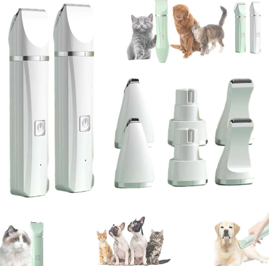 Tickle Paw 4 in 1 Electric Pet Grooming Kit, Rechargeable Low Noise Cat Hair Trimmer, Clippers, Nail Grinder for Cats & Dogs, Quiet Small Dog Shaver, with 4 Guide Combs (White)