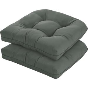19x19 Outdoor Chair Cushions Set of 2, Wicker Patio Furniture Cushions with Tufted Buttons, Thick Outdoor Seat Cushions for Lawn Chairs, Overstuffed and Water Resistant, Grey