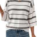 Dokotoo Womens Sweaters Spring Summer Oversized 3/4 Sleeve Striped Crewneck Casual Lightweight Knit Pullover Sweater Tops, XL