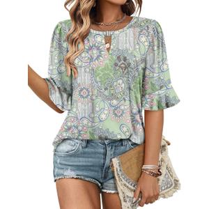 Magritta Womens Business Casual Tops Summer Fashion 3/4 Ruffle Sleeve T Shirts Dressy Casual Tunic Blouse, M